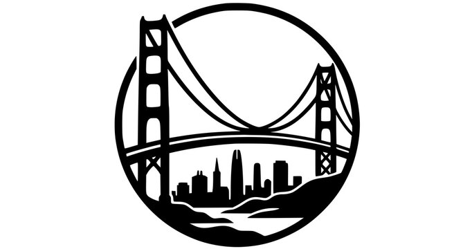 San francisco skyline emblem golden gate bridge and cityscape within a circular design
