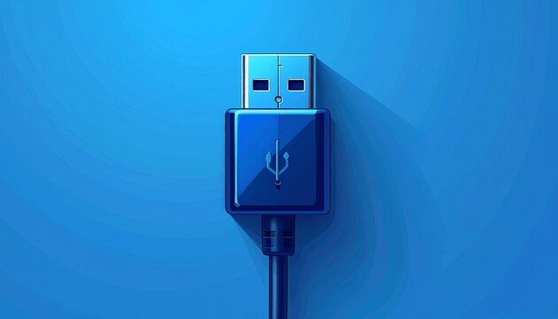 usb type c connector cable icon on vibrant blue gradient background for tech connectivity