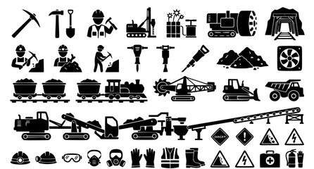 Comprehensive construction and industrial icon set tools machinery safety equipment and warning signs © Morjina