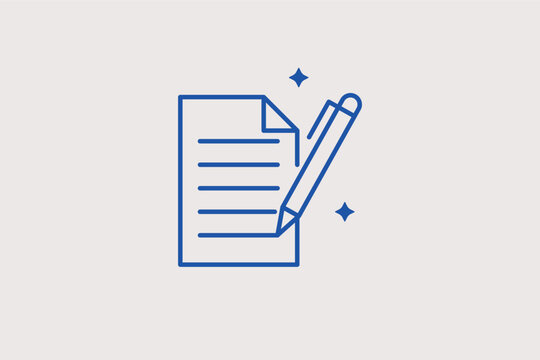 Document with pen line icon for content writing, signing, and editing. Practical vector illustration for copywriting services and digital contract platforms.
