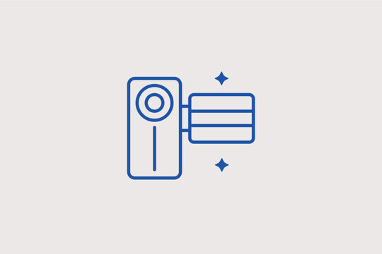 Video camcorder line icon for filmmaking and capturing memories. Modern vector illustration for video production services and family vlog channels.