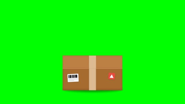 Cardboard Delivery Box with Barcode and Tape on Green Screen Background for Ecommerce Shipping and Logistics Concepts