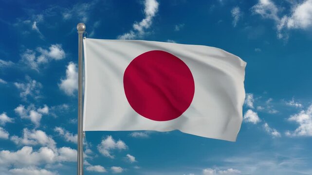 大空に広がる日本国旗と開放的な青空の風景