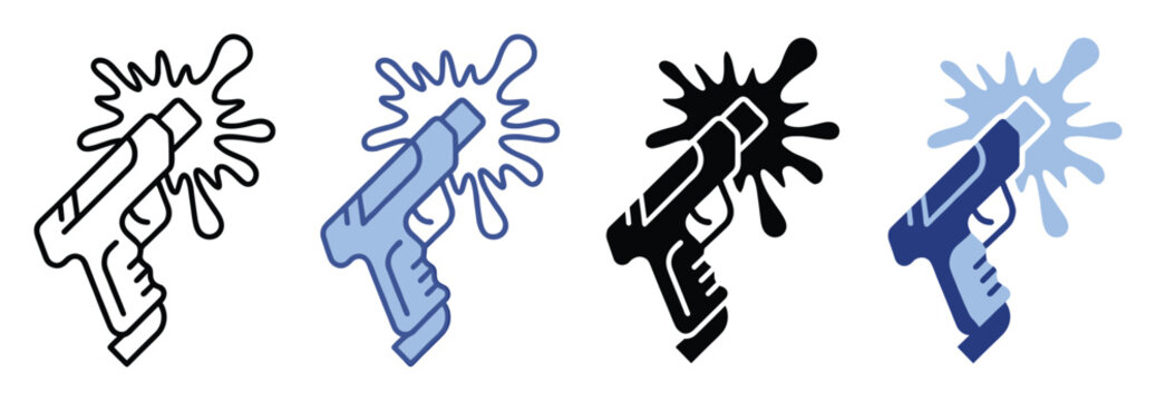 Water pistol toy icon shooting liquid splashing for summer fun activities graphics