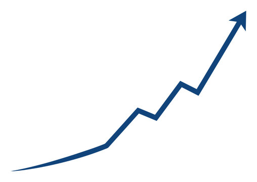 Blue line graph with upward arrow showing business growth and success for finance