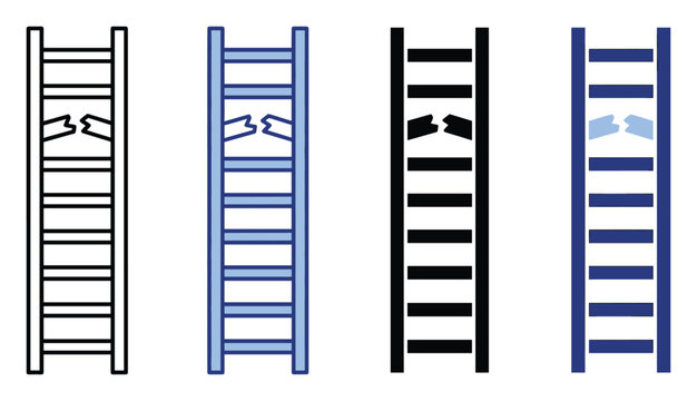 Safety hazard warning sign with broken and intact ladders for risk assessment and progress