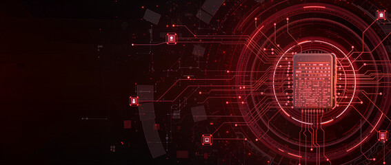 Fototapeta premium Abstract digital technology background with circuit patterns and glowing red elements