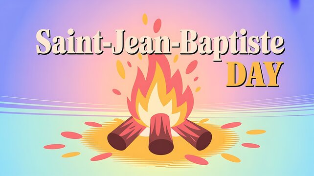 Saint-jean-baptiste day celebration with campfire logs flames on a gradient background illustration campfire