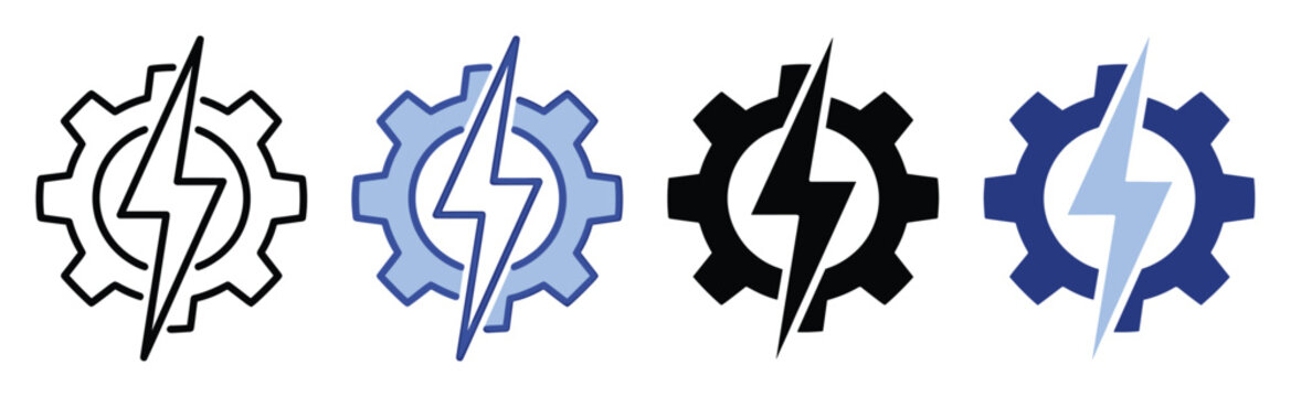 Gear and lightning bolt icons for power, settings, energy, and engineering applications.