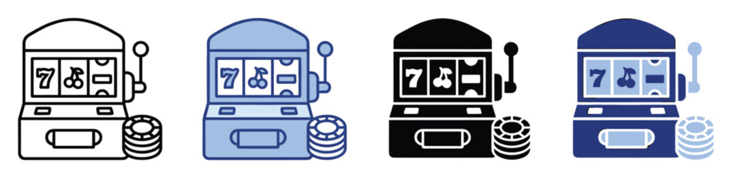 Slot machine casino game icons with lucky sevens and cherries for digital gaming applications