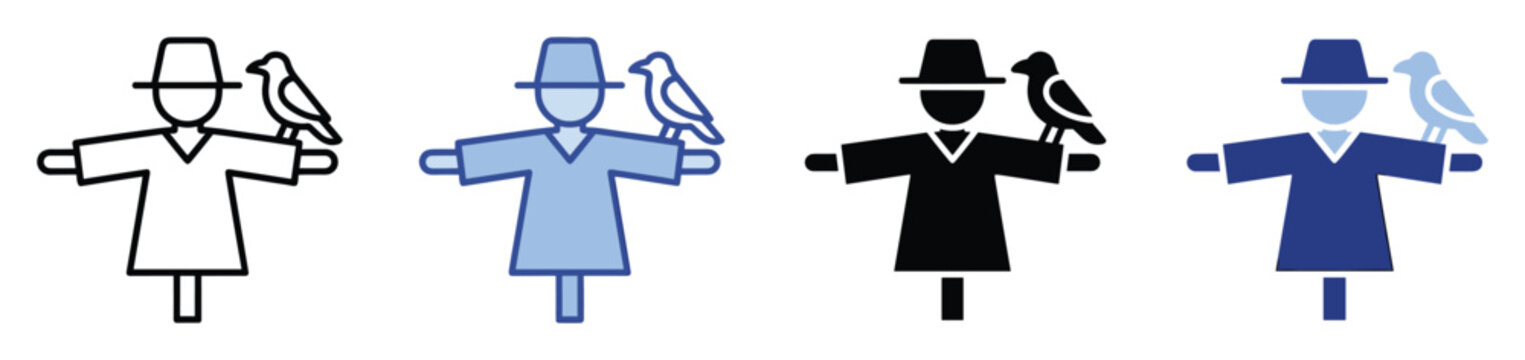 Simple scarecrow with bird on its arm representing farming and rural life a versatile icon