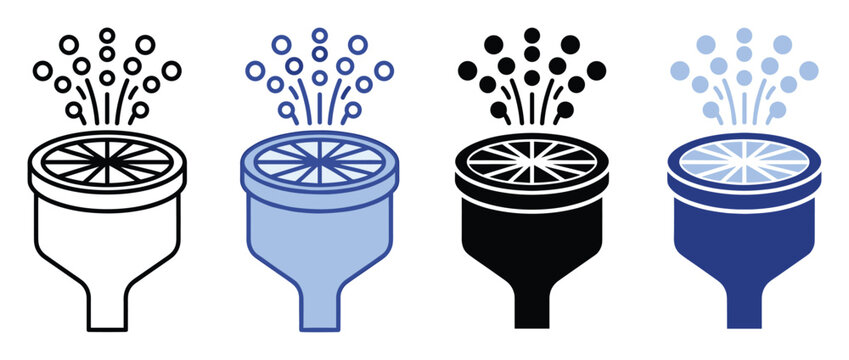 Water diffuser filter icon with active liquid bubbles for plumbing and irrigation graphics.
