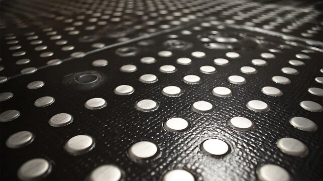 Abstract background featuring a dark textured surface with a repeating pattern of metallic silver dots.