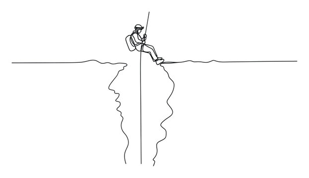 One line rappeller descending a canyon face, good for adventure and challenge themes.