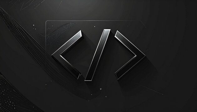 3d minimalist coding brackets icon glowing on dark tech background