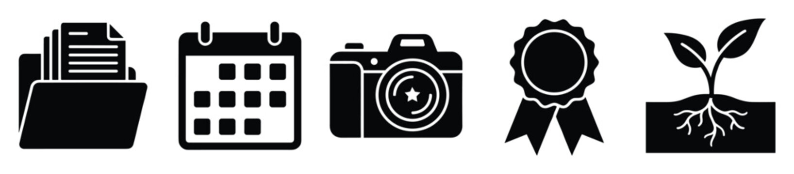 Essential glyph icons for business organization event planning photography award and nature