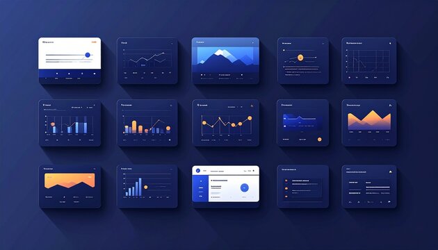 modern data analytics dashboard with multiple ui widgets on dark gradient background
