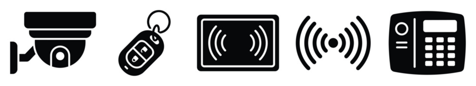 Security system equipment icons for smart home and office surveillance and access control technology solutions