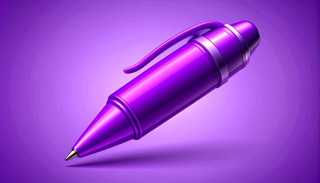 3d metallic purple pen tool icon isolated on gradient purple background