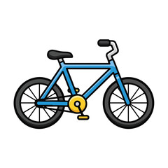 Obraz premium A vibrant blue cartoon bicycle for children isolated on a white background.