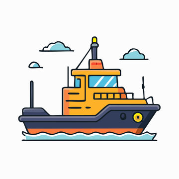 Illustration of a Tugboat in the Ocean