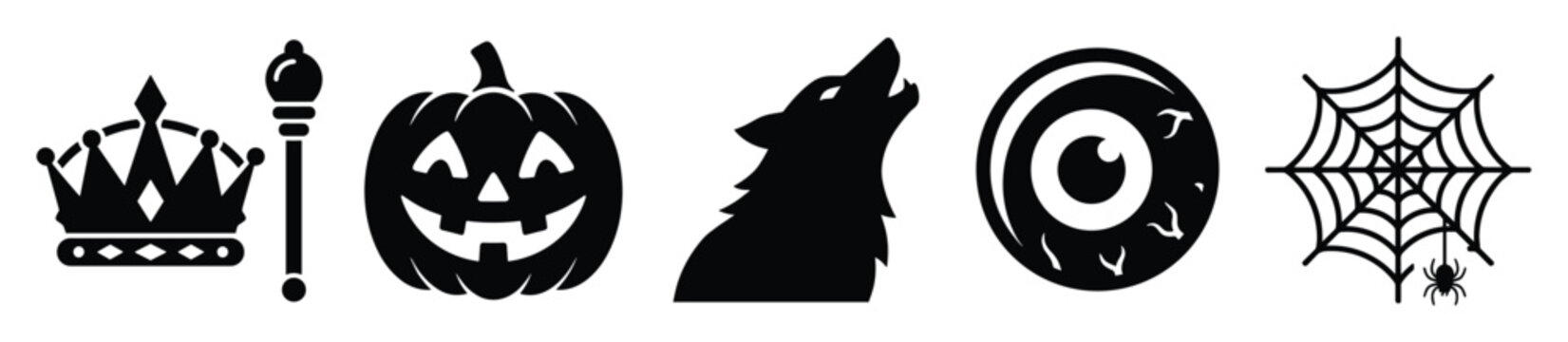 Spooky Halloween and royal black icons for versatile graphic design applications
