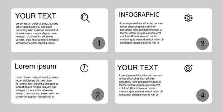 Business infographic design template with 4 options, Can be used for workflow layout, diagram, annual report, web design, infographic, presentation, business, banner, card, diagram, development, timel