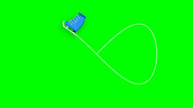 Animated Blue Ice Skate Moving in Infinity Loop Pattern on Green Screen Background