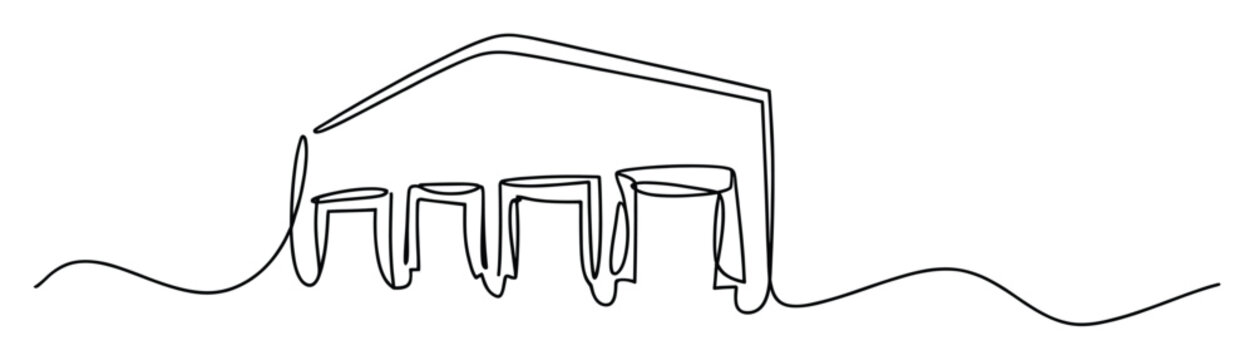 Flowing single line art of drum kit and stick for music education resources or band promotion