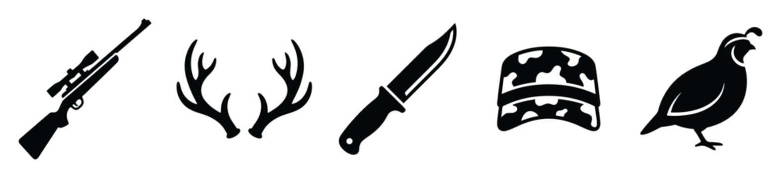 Hunting gear and wildlife icons for outdoor adventures and sport themed designs
