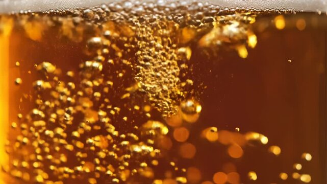 Closeup of bubbles in amber liquid