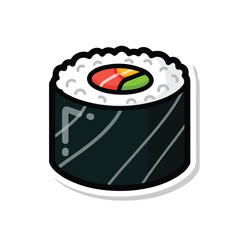 Cartoon style illustration of a single sushi maki roll. © Yo