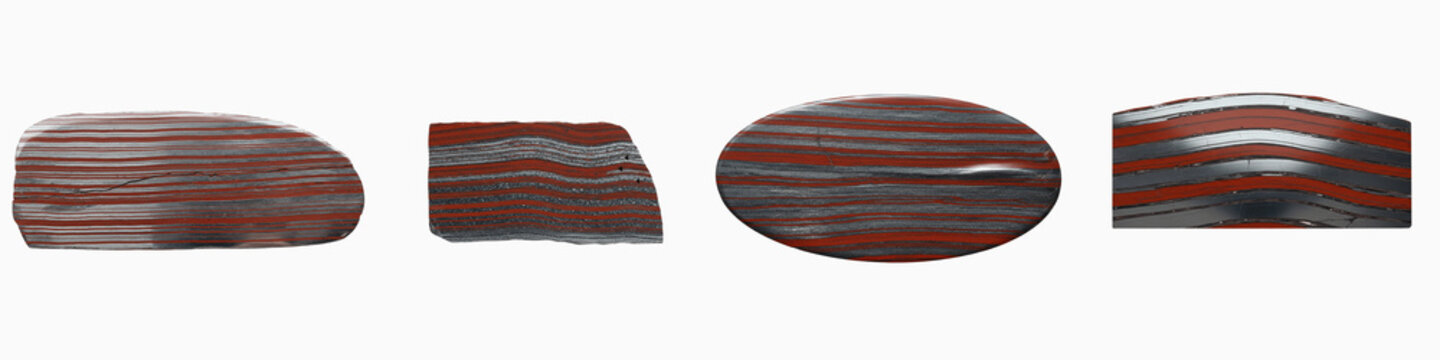 Collection of banded iron formation hematite gemstone samples isolated