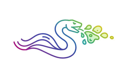 Fototapeta premium Rainbow snake spitting colorful liquid, abstract, vibrant, fantasy creature, isolated on white