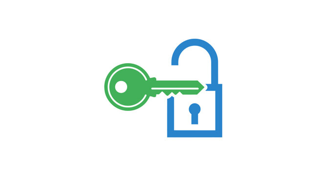 Green key unlocking blue padlock.