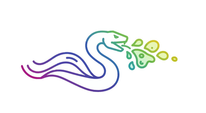 Rainbow snake spitting colorful liquid, abstract, vibrant, fantasy creature, isolated on white