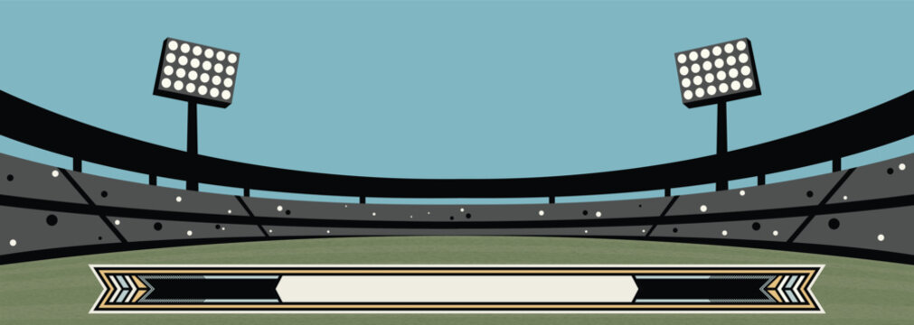 Stadium retro banner fish eyes view punchy style have blank space.