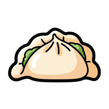 Cartoon Illustration of a Delicious Steamed Dumpling.