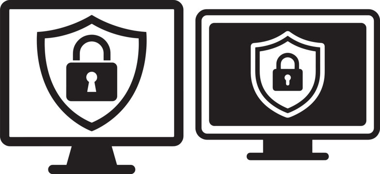 Computer security icon vector silhouette pair computer screens
