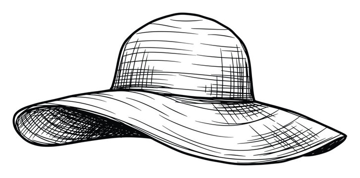 Hand drawn wide brim sun hat sketch perfect for summer vacation and fashion accessory designs