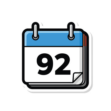 Illustration of a blue wall calendar with the number ninety two.