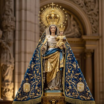 Statue of the Virgin Mary and Child Jesus with Golden Crowns.