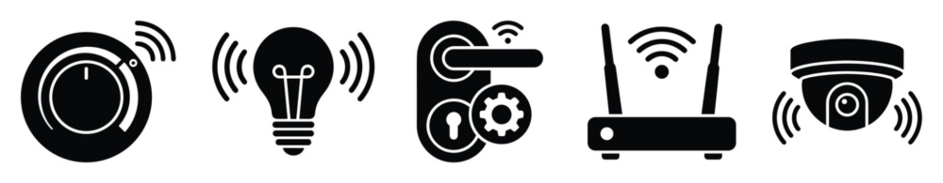 Smart home devices icon set depicting modern IoT technology for automated living systems