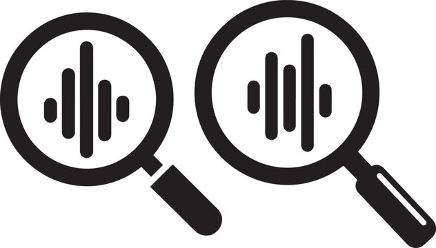 Sound wave icon magnifying glass for audio analysis
