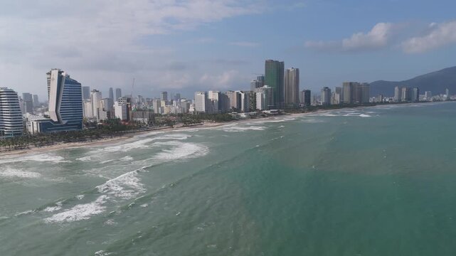 4K High Resolution Aerial Video of Da Nang Shoreline Sunny Day