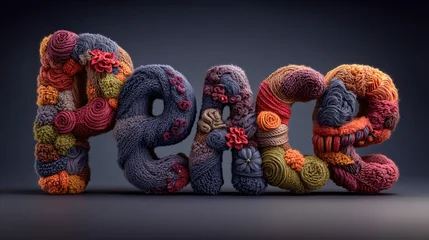 Colorful wool letters spell out peace on a dark background © Andreas