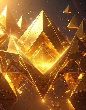 A shiny, golden crystal formation with sparkling particles