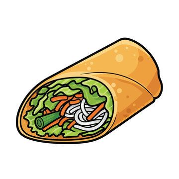 Fresh spring roll wrap illustration with vegetables and noodles.