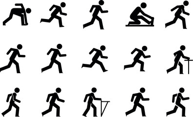 Fototapeta premium set of diverse people running and exercising flat design vector illustration