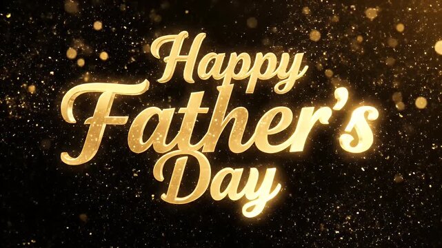 Golden happy fathers day text animation against black background